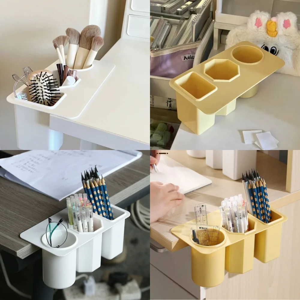 플라스틱 메이크업 브러쉬 정리함 절약 공간, 테이블 아래 3 칸 보관 랙, 자체 접착 책상 선반, 2 개