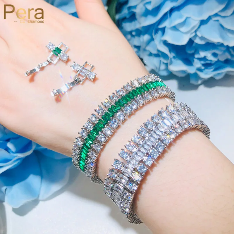 Pera Luxury Cz Bracciali Con Ciondoli Da Donna Big Green And White Cubic Zirconia Pavimentato Color Argento Braccialetti Gioielli Per Regalo Di Festa 