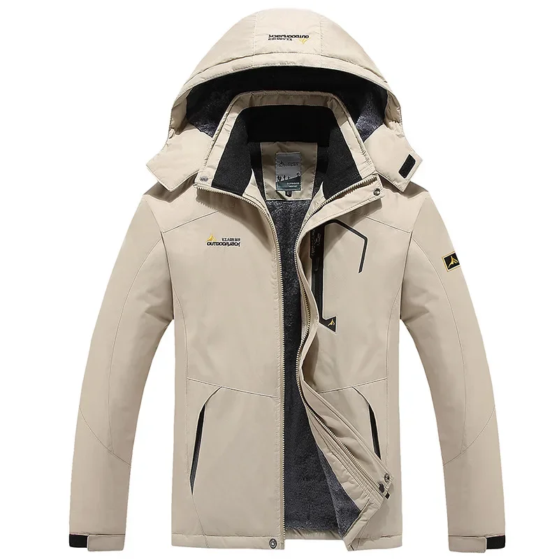 Men's Outdoor Fleece Lined Hooded Jacket Windproof Thickened Warm Cotton Stormproof Breathable Casual Spring Autumn Winter Outer