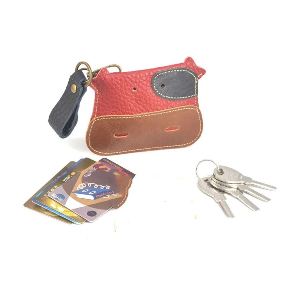 Simple Korean Style Cute Cow PU Card Bag Solid Color Lanyard Mini Wallet Snap Button Wallet Snap Button Coin Purse Outdoor