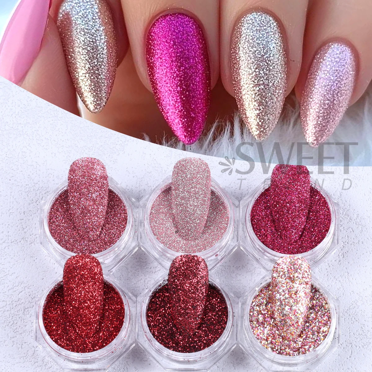 12pcs Sweet Valentine's Series Nail Glitter Mixed Red Pink Mini Love Heart Lip Hexagon Sequins Festive Holiday Manicure Sparkly