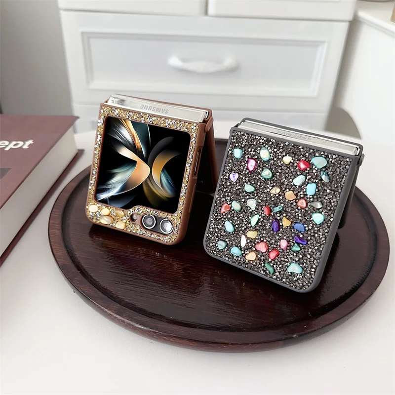 Luxury Pink Sparkling Diamond Popular Folding Phone Case For Samsung Z Flip 3 4 5 6 Ultra thin Full Package Anti drop Phone Case