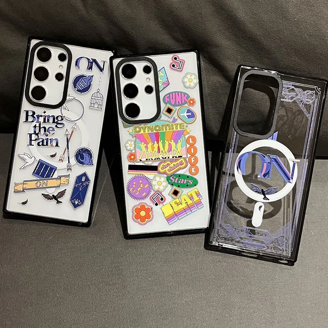 KPOP MagSafe Acrylic Black Border Case for Samsung Galaxy S22 Ultra S23 Ultra S24 Ultra Cover Protective Case