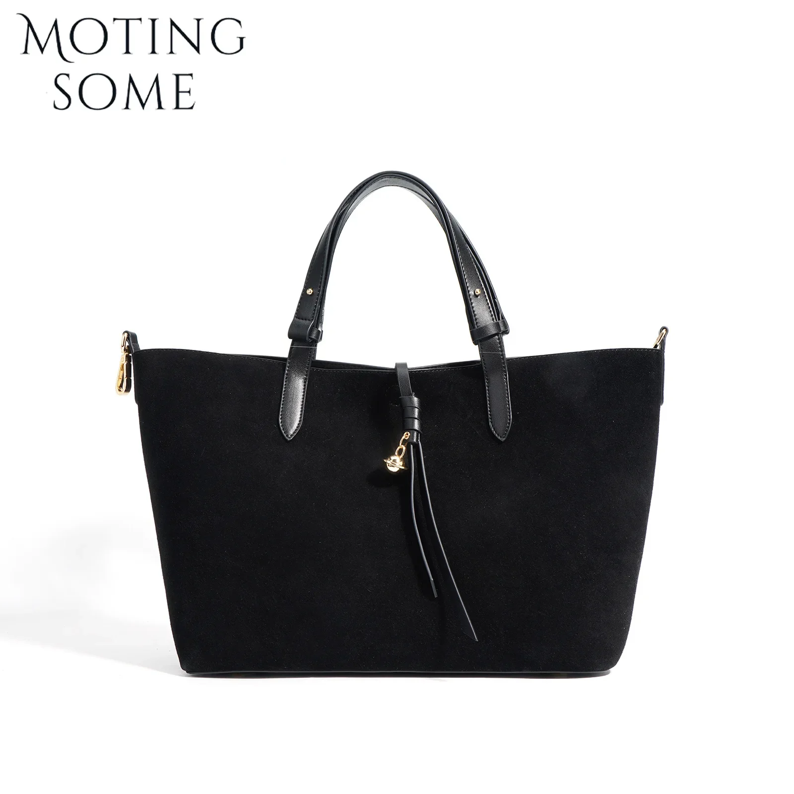 Motingsome-女性用スエードレザートートバッグ,高級ハンドバッグと財布