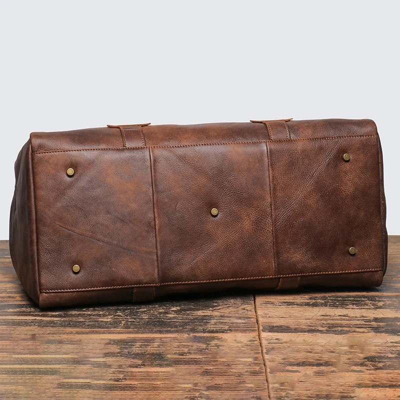 Nesitu Highend New Large Vintage Coffee Black Big 100% Genuine Leather Business Men Travel Bag Male Gym Duffle M1618