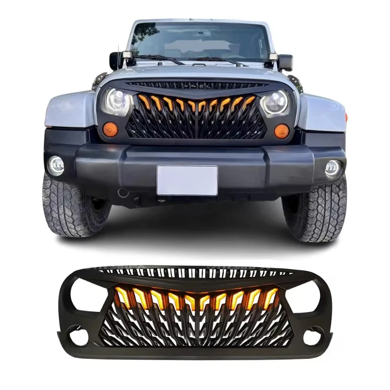 

For 2007-2017 Jeep Wrangler JK Front Mesh Grille with Amber Lights