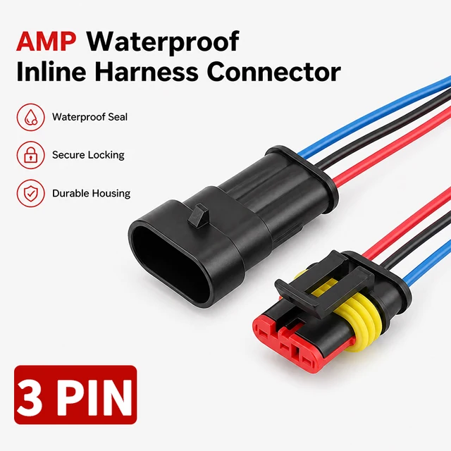 3Pin Waterproof AMP Auto Connector 18AWG Male Female with Wire Quick Disconnect for Truck DJ7031-1.5-11/21 OEM 282087-1/282105-1 1