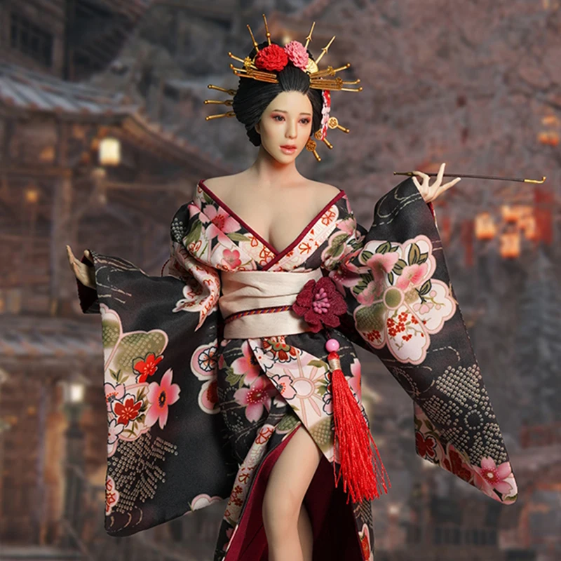 

SUPER DUCK SET052 1/6 Scale Japanese Geisha Oiran Head Sculpture with Kimono Costume Set for 12'' S12D Largest Body Action Figur