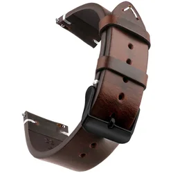 Premium Waxed Genuine Leather Watch Band - Quick Release Strap (Multiple Sizes Available) - 21mm (Dark Brown Black)