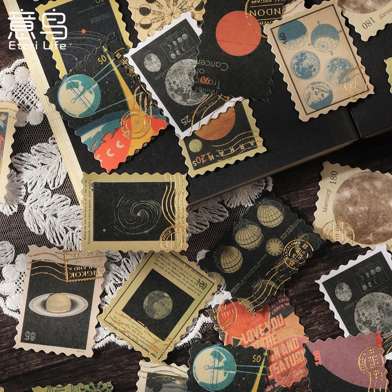 

46PCS Stamp Mini Box Stickers Post Office Fragments Plant Handbook Scrapbook Decorative painting Seal phone New 4CM