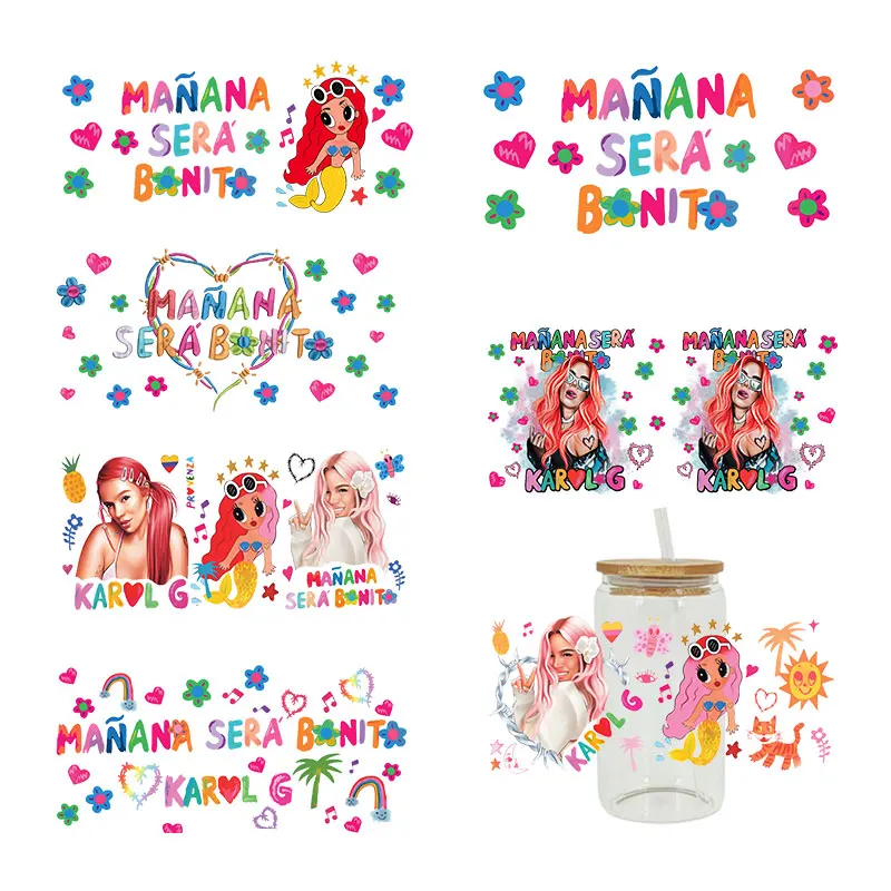 3D UV DTF Transfers Stickers 16oz Cup Wraps Karol G Star Printed For DIY Glass Ceramic Metal Leather Etc. D984 dtf transfer sticker