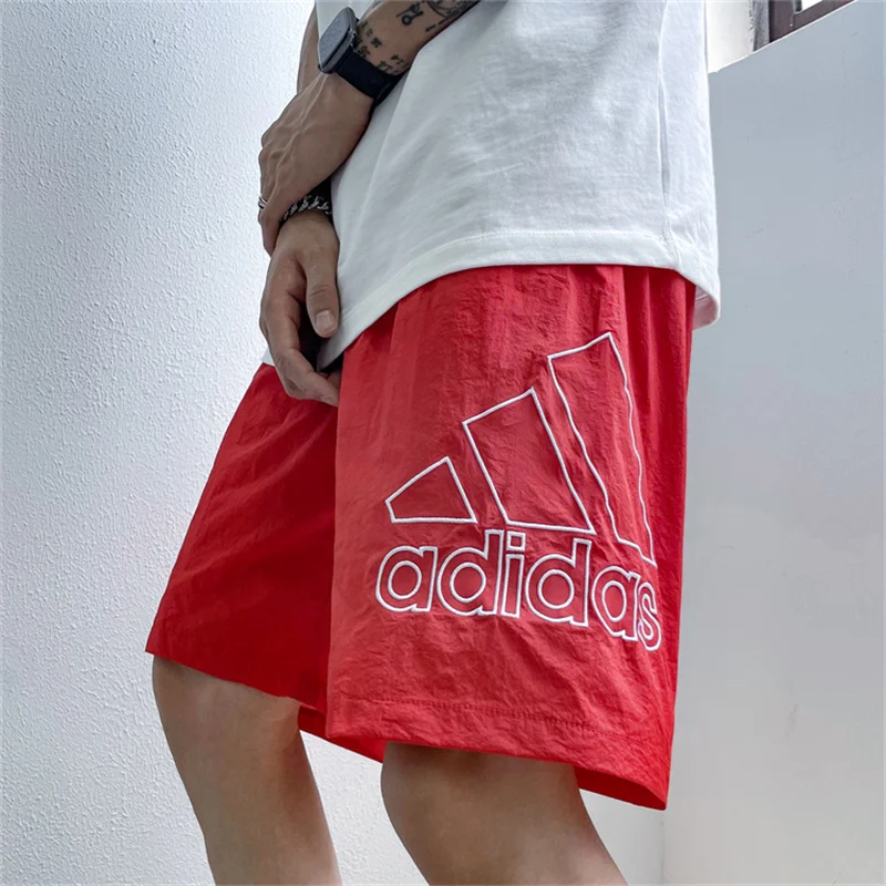 Adidas Men's Exercise Shorts, Solid Color, Nylon, Lightweight, Quick Drying, Loose-fit, Versatile Sweatpants, Black/Red