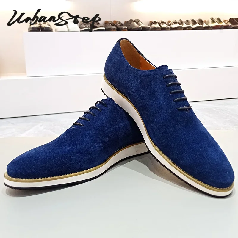 LUXURY DESIGNER MEN'S OXFORD SHOES BLUE BLACK CASUAL DRESS MAN SHOES SUEDE LACE UP WEDDING OFFICE LEATHER SHOES FOR MEN