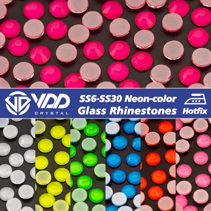 VDD SS6-SS30  Hotfix New Neon Color Glass Rhinestones Crystal Flatback Strass Stones For Clothes Wedding Dress Crafts Decoration