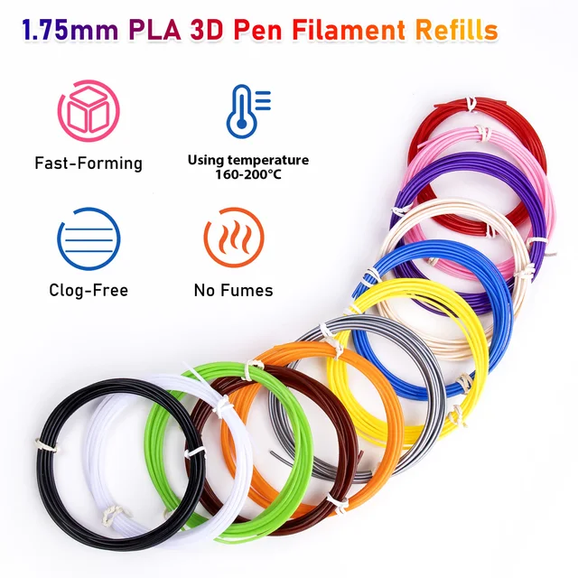 32 Colors 3D Pen Filament Refills 1.75mm PLA | 320 Feet (96m) Total, 10ft Each Color, Random Colors 3