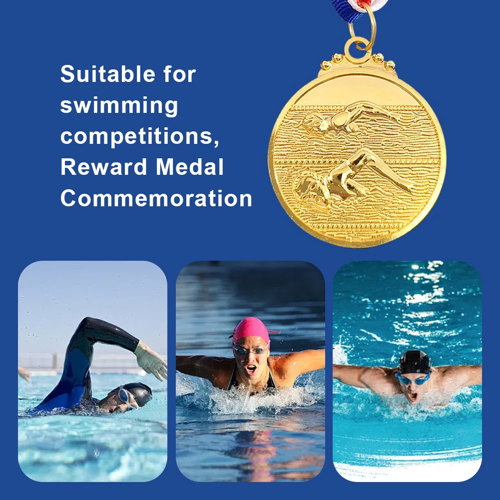 5cm Swimming Medal Award Medals Neck Ribbon Gold/Silver/Bronze 1st/2nd/3rd Place Medals for Sports Competition