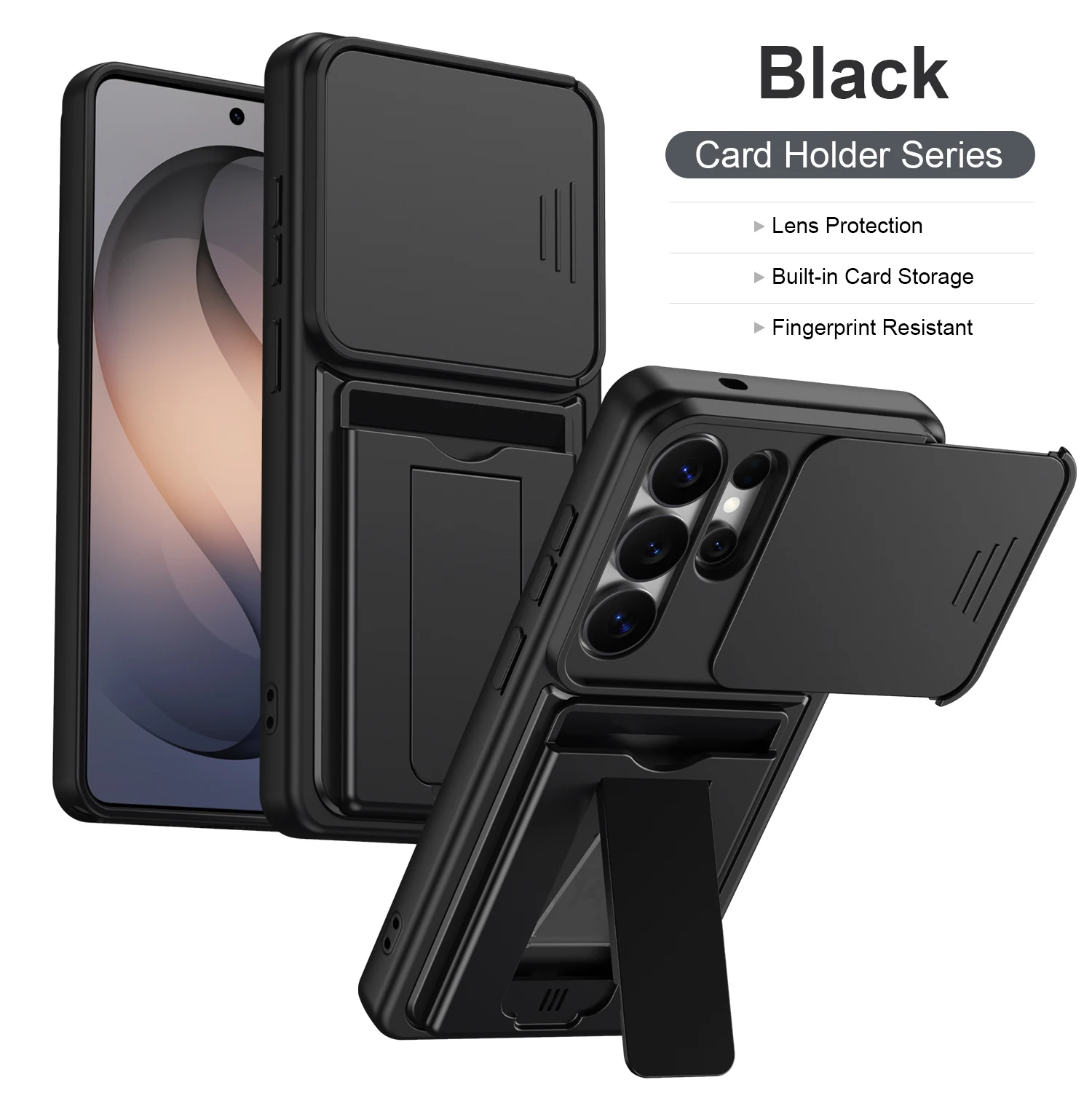 Heavy Duty Shockproof Card Holder Wallet Case with Lens Protection