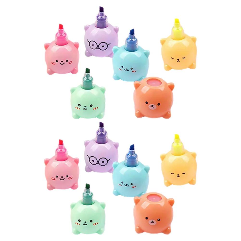 곰 하이라이터 미니 하이라이터 작은 펜, 귀여운 플라스틱 작업 스크랩북 마커, 학생 마킹 학교 용품, 2 세트