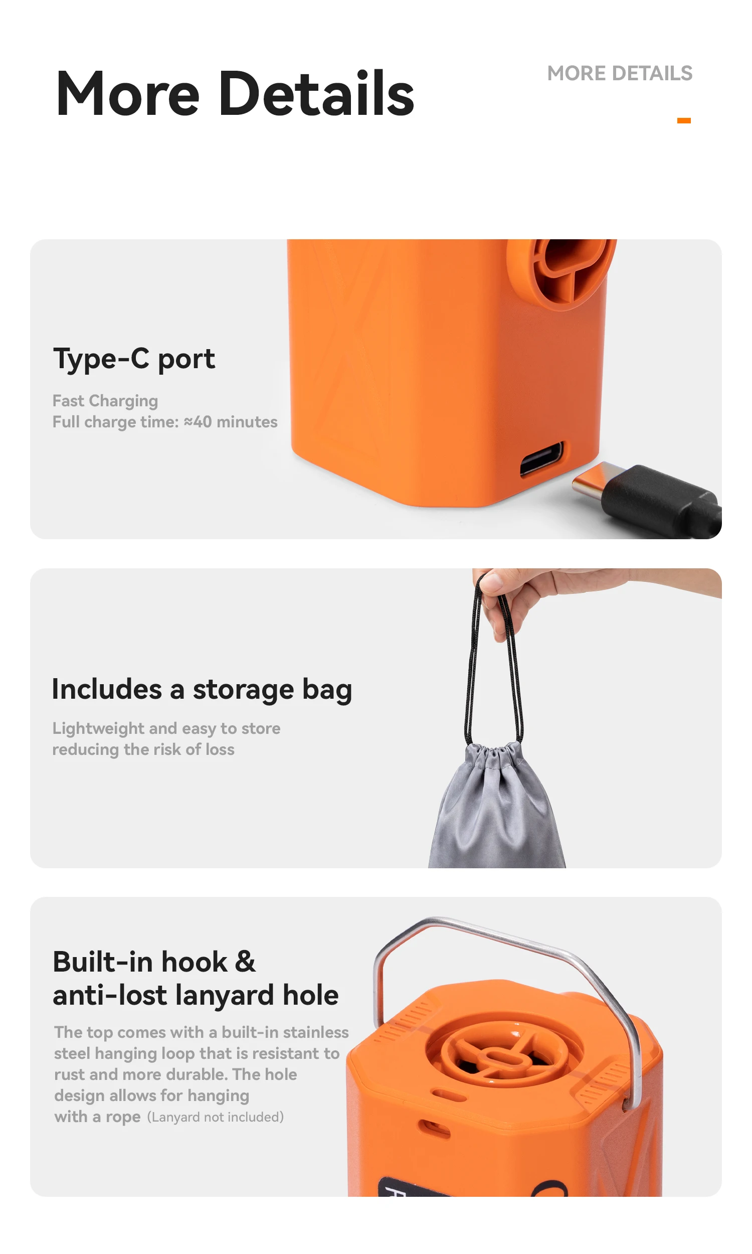 Qunature Luftpumpe, aufblasbarer elektrischer Outdoor-Inflator für Matratzen, Kissen, 3-Modus-Beleuchtung, tragbare, leichte Pumpe – Detail 17