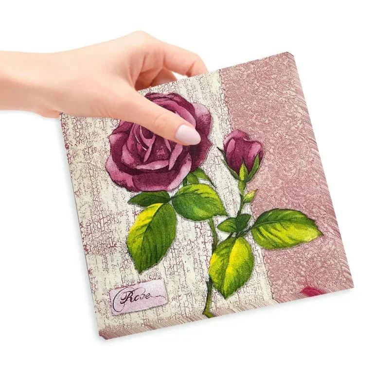 Summer Floral Tissue Paper Food Grade Rose Printed Napkins Fragrance Free 2-ply 20pcs