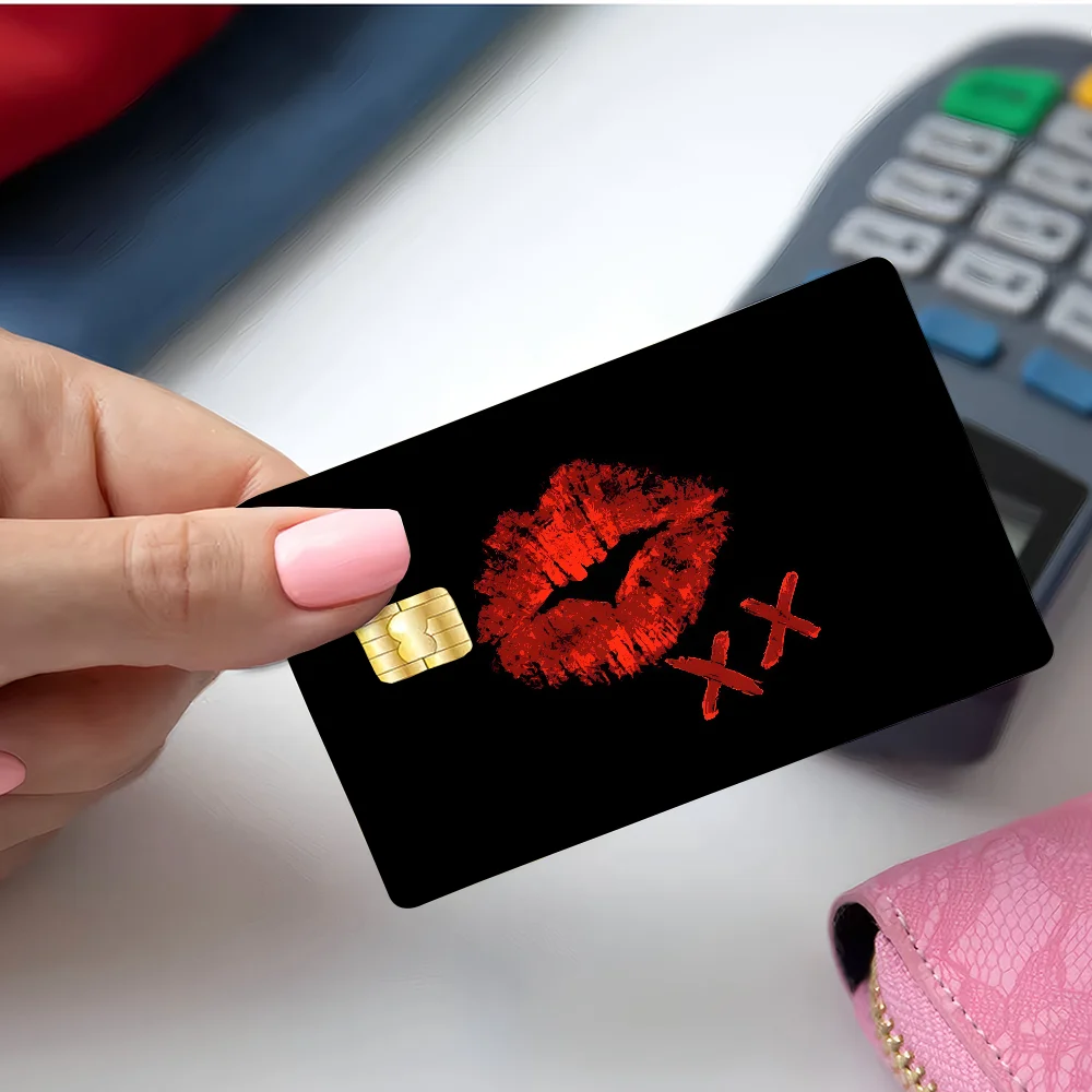 Red Lip Print Anmie Sticker Film Skin Cover For Credit Card Debit Bank Card Front