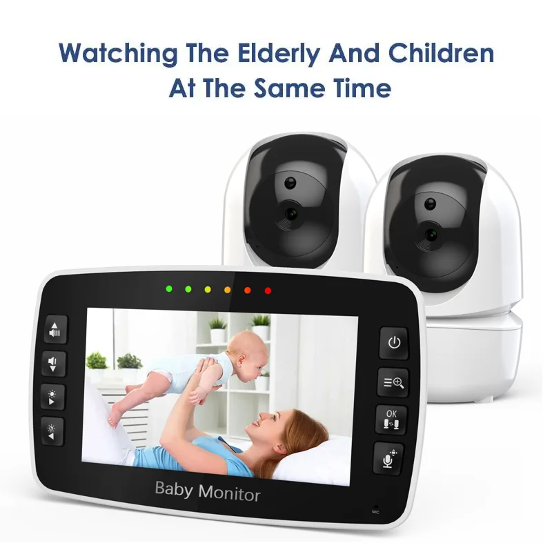4.3Inch Baby Monitor with Two camera Wireless PTZ Camera High Security Children Camera Night Vision Temperature Monitoring Baby