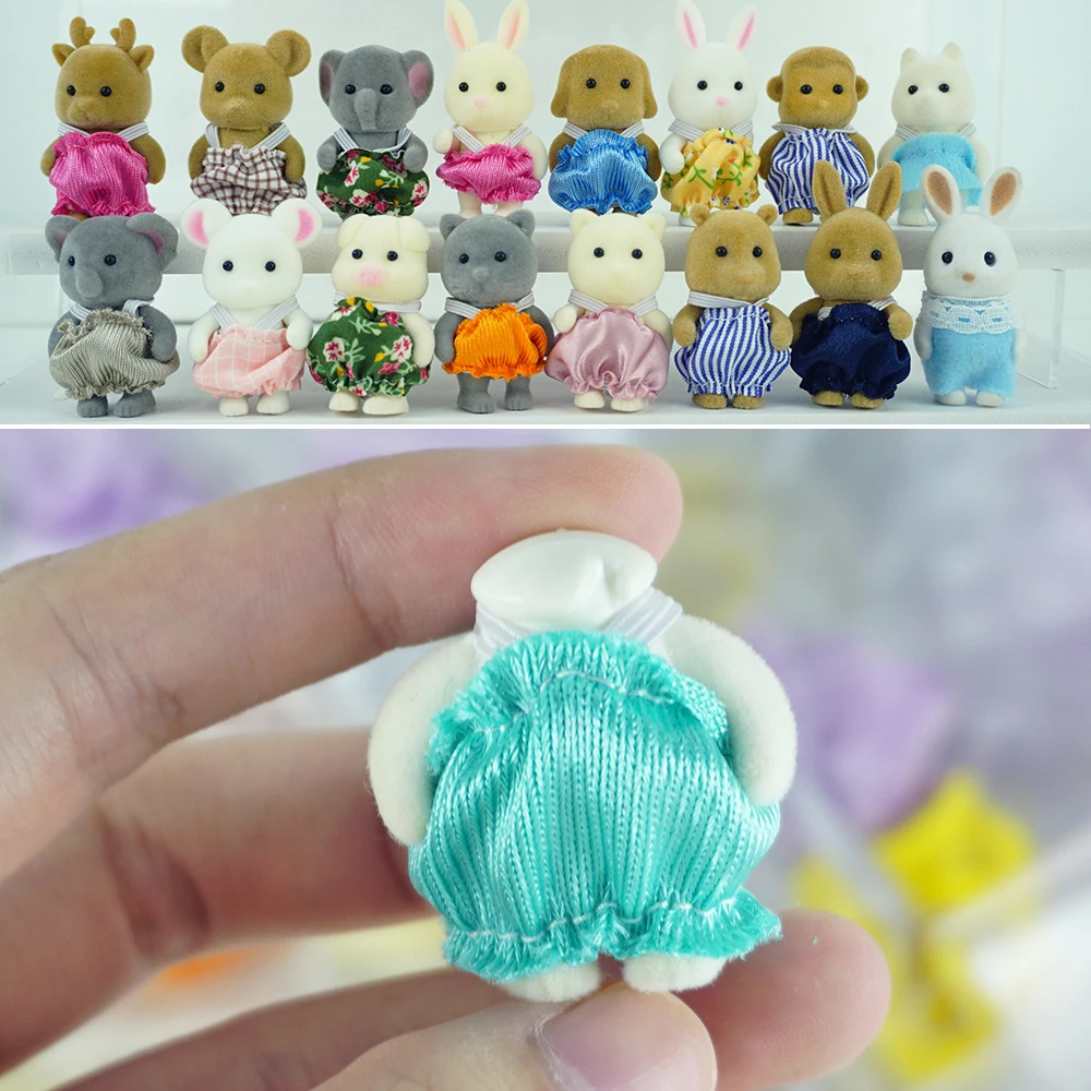 1/12 Forest Animal Reideer Small Baby Colorful Clothing Blue Cat Rabbit 8Pcs Miniature Dollhouse Model Pretend Play Kitchen Toy 5