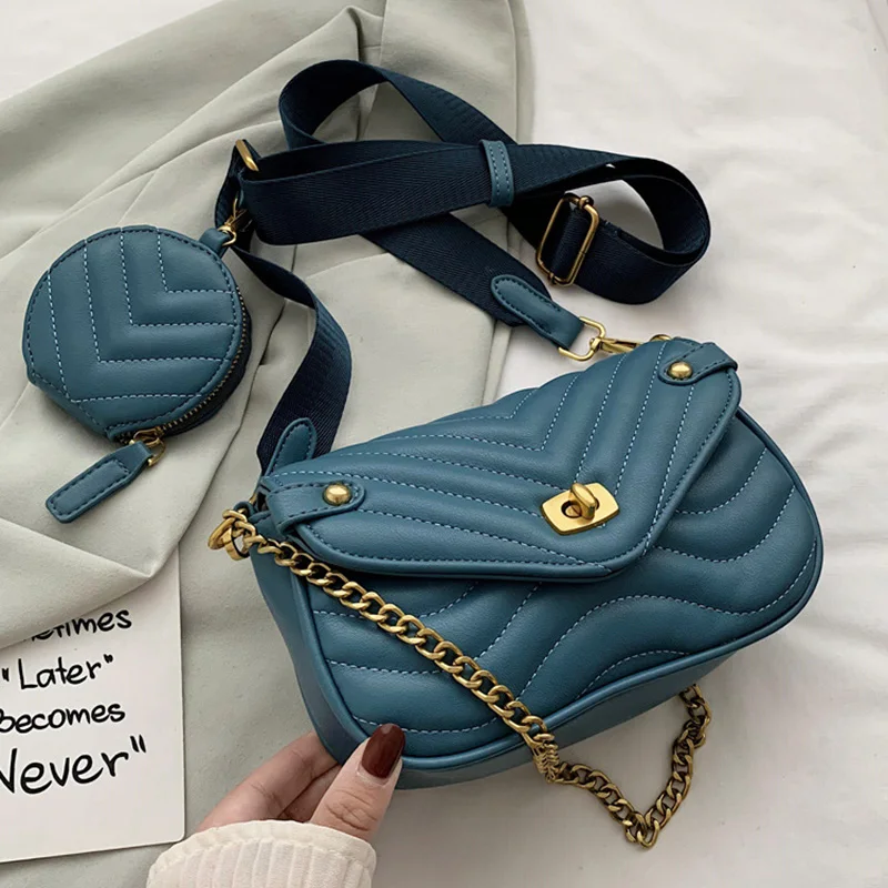 New Fashion Trend Summer Shoulder Bag High End Chain Solid Color PU Leather Crossbody Lingge Chain Bag