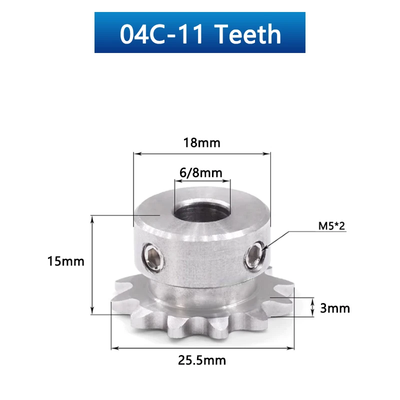 1pc 9 10 11 Teeth 04C 304 Stainless Steel Industrial Drive Sprocket Wheel Chain Gear 9T 10T 11T Bore 6mm 8mm 10mm Groove Step