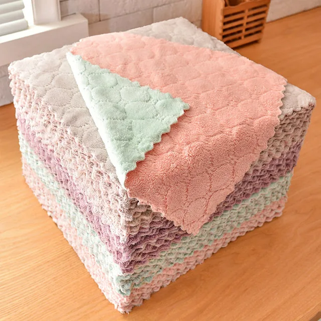 10/20Dics Mikroszálas Tisztítószekrény Konyha Abszorbens Rongyok Háztartási Olaj És Por Törlő Törülköző 24*24 Cm