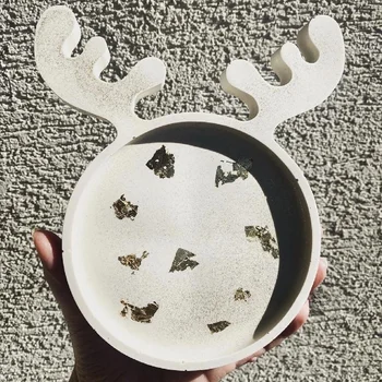 DIY Crafts Christmas Cat Elk Antlers Shaped Tray Silicone Molds Handmade Christmas Jewelry Tools Pottery Mould Home Decor 2