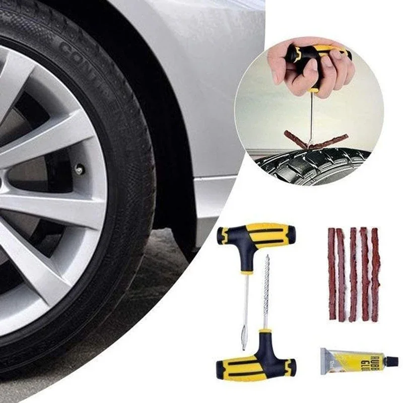 Tire Repair Kit Car Tire Repair Tools Kit Rubber Strips Tubeless Tyre Puncture Studding Plug Set For Truck Motorcycle
