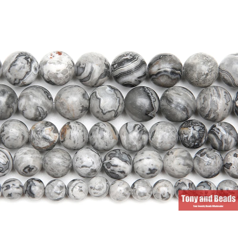 Natural Stone Beads Natural Stone Map Jasper Round Beads 15" Strand 4 6 8 10 12MM Pick Size For Jewelry Making No.AB45