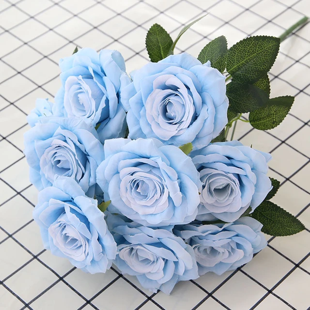 Bouquet di Rose fiori artificiali Rose di seta finte fiore di nozze blu  decorazione domestica Rose artificiali fiore decorazioni natalizie -  AliExpress