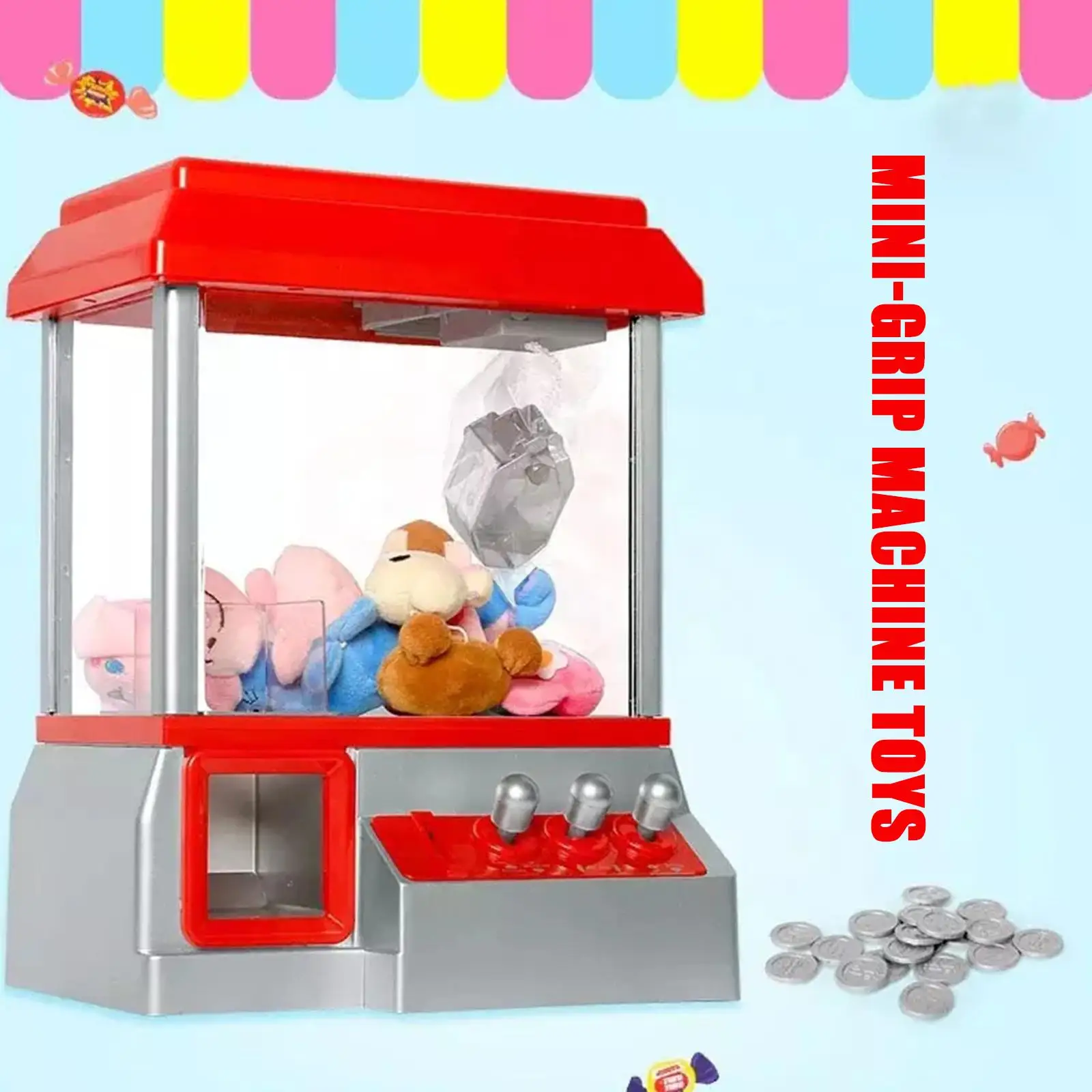 

Mini Kids Coin Operated Play Game DIY Doll Claw Machine Toy Claw Catch Toy Crane Coin Candy Machines Music Doll Xmas Gifts