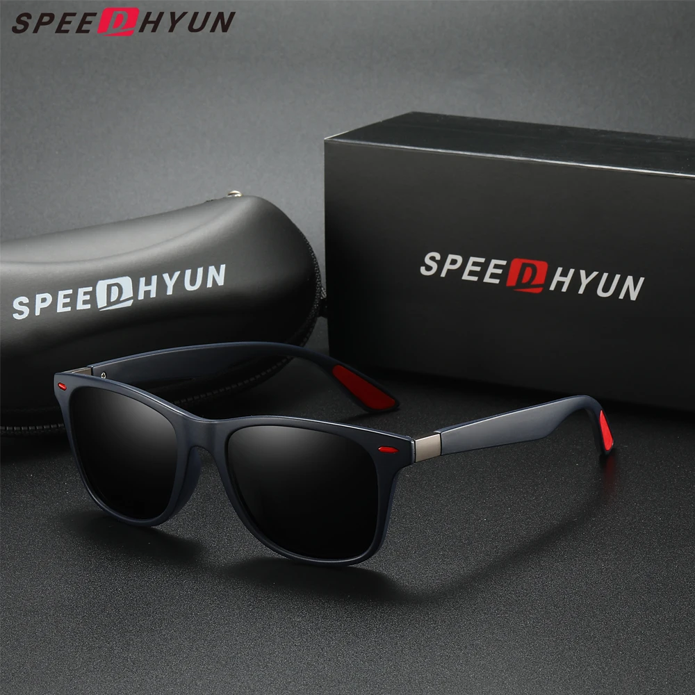 SPEEDHYUN 클래식 편광 선글라스, 스퀘어 프레임 선글라스, 남성 고글, UV400 미러 렌즈 안경, 남성 여성 운전