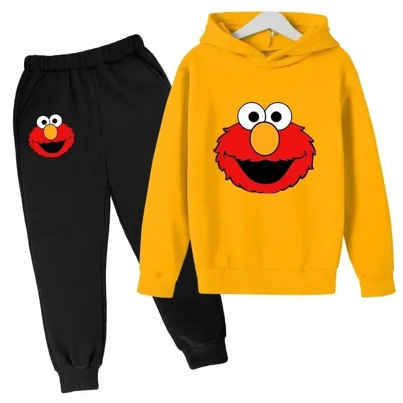 thumbnail image 1 of Conjunto de sudadera y pantalones con dibujos animados para niños de primavera, ropa de Elmo con capucha y pantalones para niños y niñas de 2 a 14 años, traje de moda para niños, 1 of 5