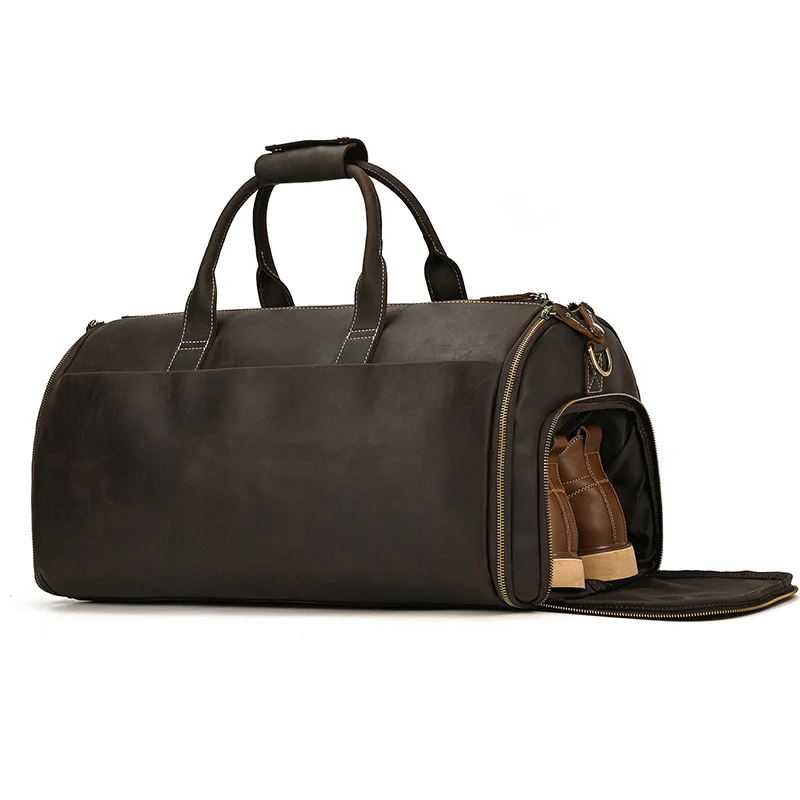 Leather Travel Bag With Shoe Compartment