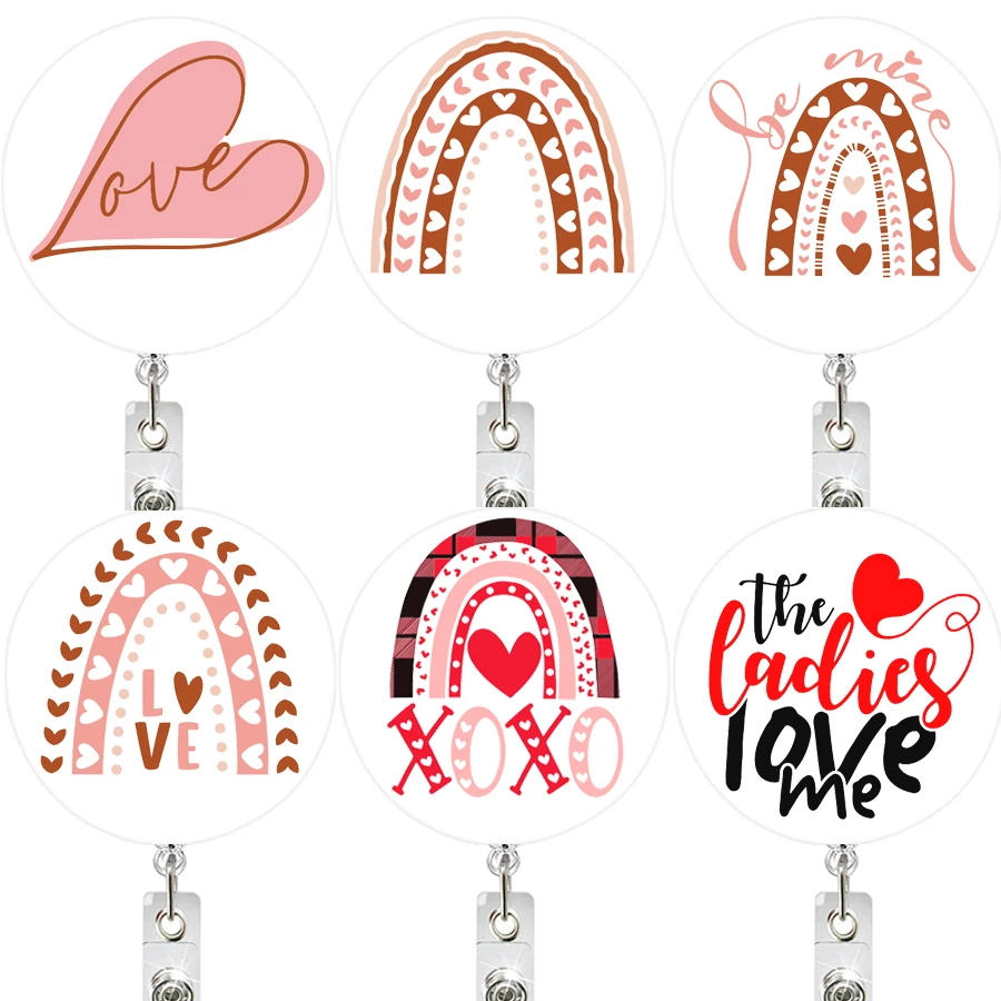Новый милый Радужный значок в форме сердца Валентина XOXO, держатель для бейджа с зажимом для 2024 оптовая продажа