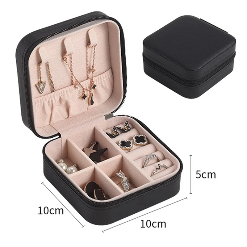 1 Stück einlagige Aufbewahrung sbox Damen Reise Leder Schmuck kästchen klassisch schwarz reinweiß Mode rosa Aufbewahrung sbox – Detail 3