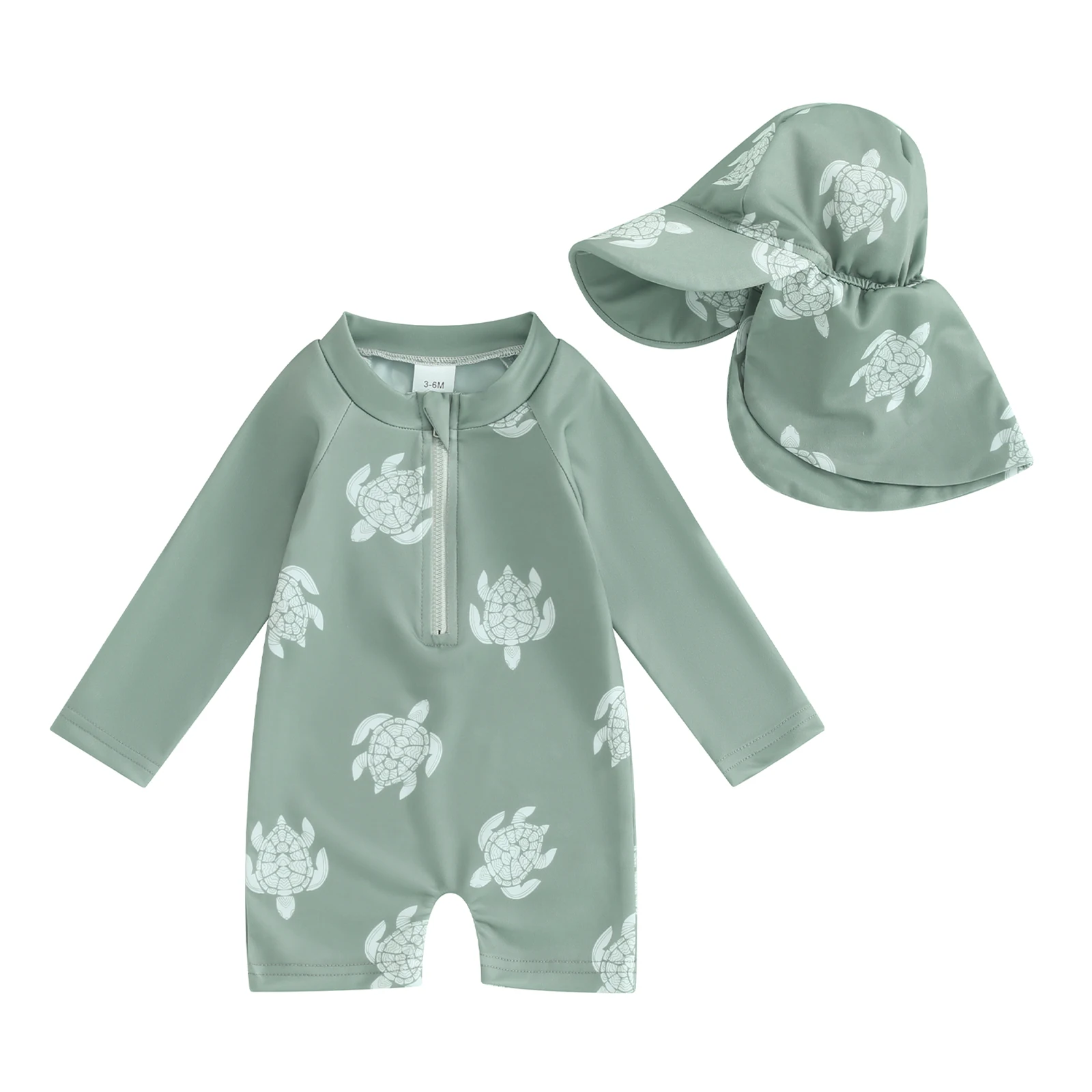 Kids Baby Girls Boys Beach Swimwear Floral/Tropical Tree Print Long Sleeve Zip Up Rompers Swimsuit Bathing Suits with Hat 5