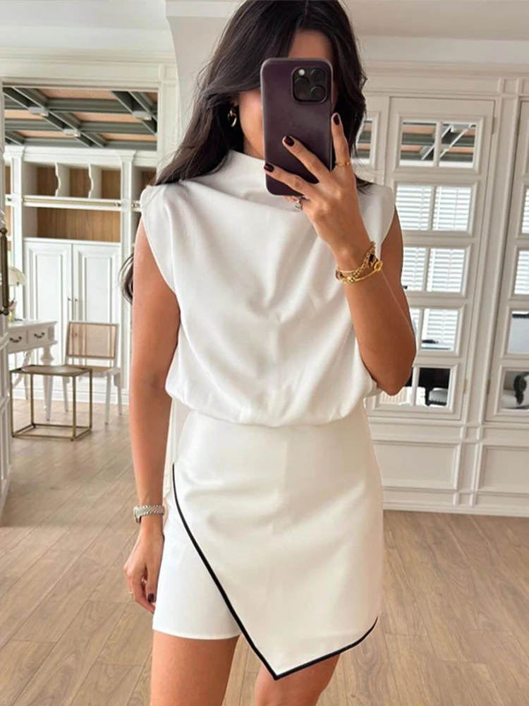 Casual Irregular Women Jumpsuit O-neck Sleeveless Ruffles