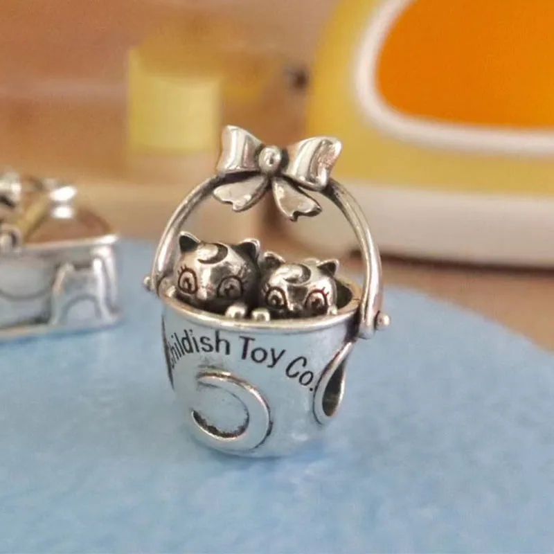

925 Sterling Silver Anime Sailor Moon Vintage Luna Cats In Basket Charm Bead For Pandora Bracelet European Jewelry Collection