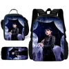 Child School Cartoon W-Wednesday A-Addamss Backpack with Lunch Bags ,Pencil Bags ,School Bags for Boys Girls Best Gift