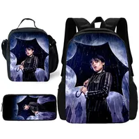 Child School Cartoon W-Wednesday A-Addamss Backpack with Lunch Bags ,Pencil Bags ,School Bags for Boys Girls Best Gift