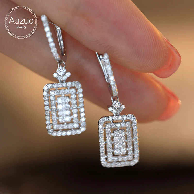 

Aazuo Fine Jewelry 18K Orignal White Gold Natrual Diamonds 0.80ct Jewelry Set Hook Earrings Gifted For Women Senior Banquet