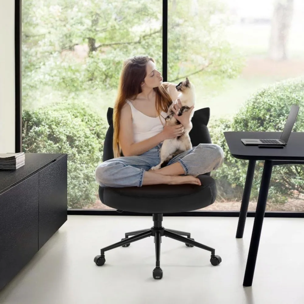 Armless Office Desk Chair with Wheels,Ergonomic Criss Cross Legged Computer Chair with Fabric Padded, Height Adjustable 2