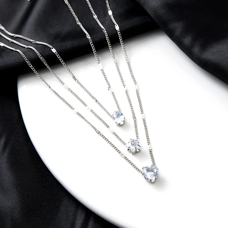 Pendant necklace 3 Pcs gold-color simple multilayered star heart shaped for girls women birthday gift