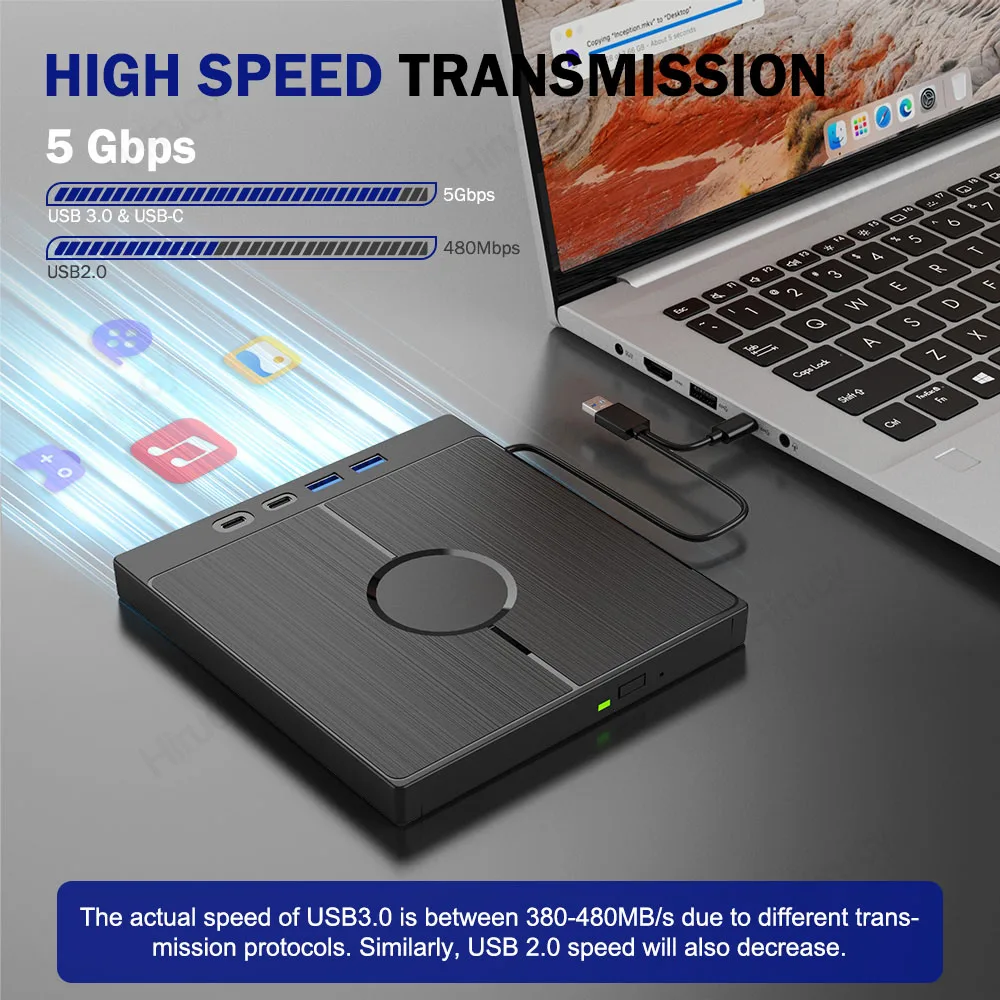 7-in-1 USB 3.0 Type C External CD DVD RW Optical Drive DVD Player Burner Reader Multi-Function Drive For Windows Mac PC Laptop Dvd Drive Dvd Writer External Optical Drive