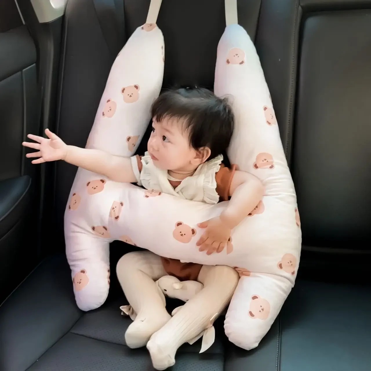 어린이용 카시트 벨트, 목 졸림 방지, 곰 포옹 베개 고정 장치,  목 보호대 어깨 커버, 뒷줄 수면